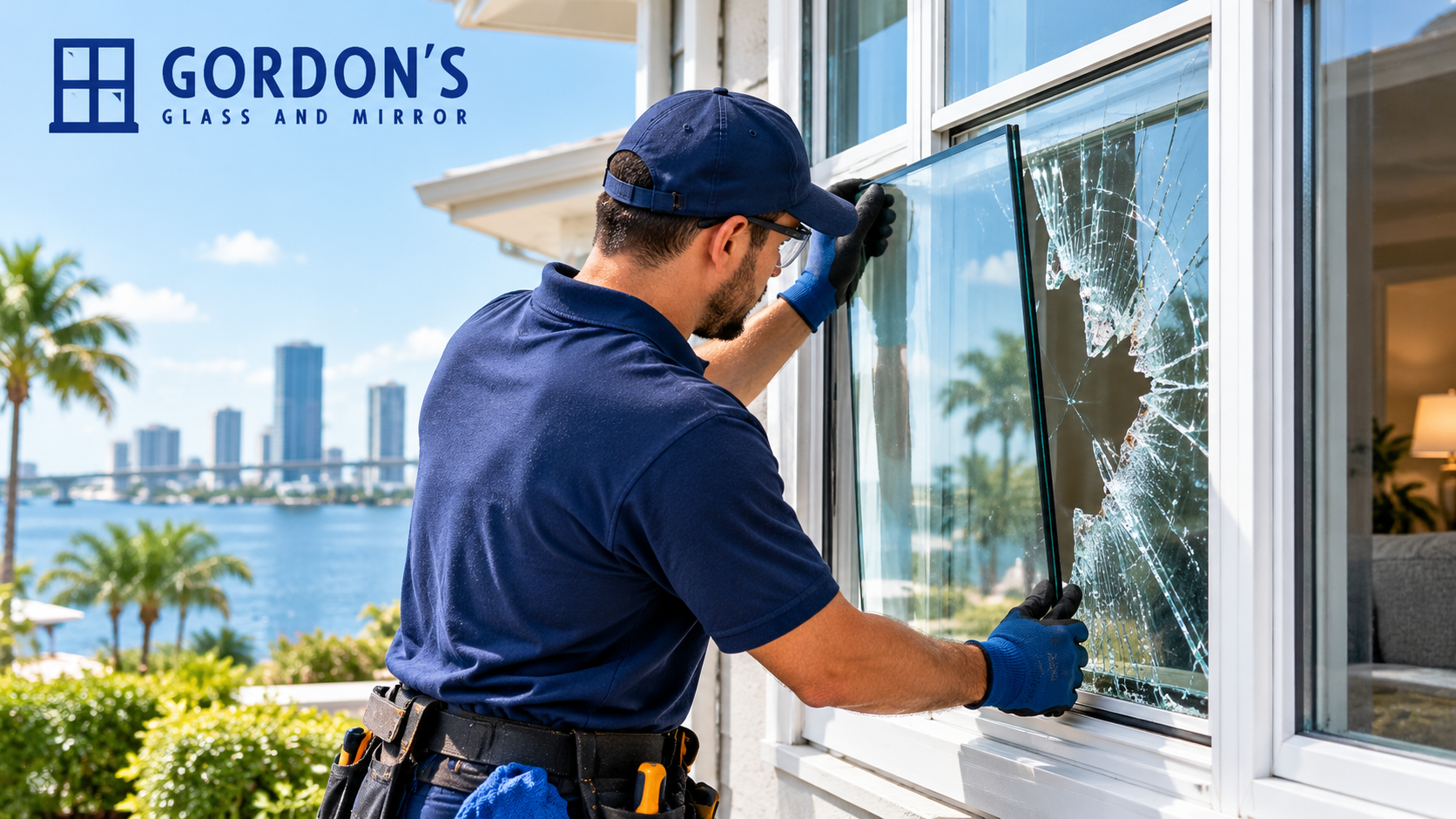 Professional window glass repair for a broken residential window in Jacksonville, FL.